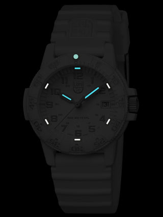 Angle shot of Luminox XS.0307.WO White Silicone Unisex Watch on white background