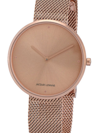 Front view of Jacques Lemans 1-2056N Rose Gold Stainless Steel Womens Watch on white background