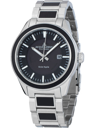 Angle shot of Jacques Lemans 1-2116D Black Stainless Steel Unisex Watch on white background