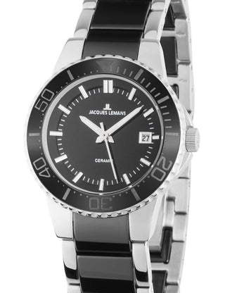 Front view of Jacques Lemans 1-2165A Black Stainless Steel Womens Watch on white background