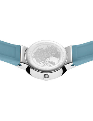 Angle shot of Bering 10129-708 Blue Silicone Womens Watch on white background