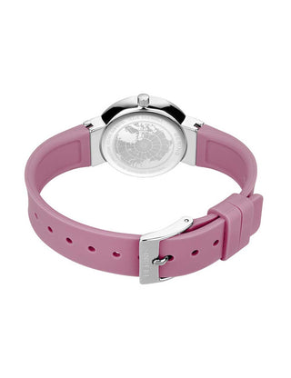 Angle shot of Bering 10129-909 Pink Silicone Womens Watch on white background