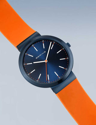 Angle shot of Bering 10141-397 Blue Silicone Unisex Watch on white background