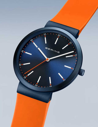 Angle shot of Bering 10141-397 Blue Silicone Unisex Watch on white background