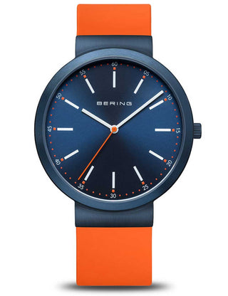 Angle shot of Bering 10141-397 Blue Silicone Unisex Watch on white background