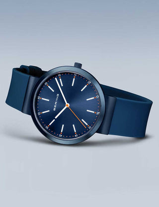 Angle shot of Bering 10141-397 Blue Silicone Unisex Watch on white background