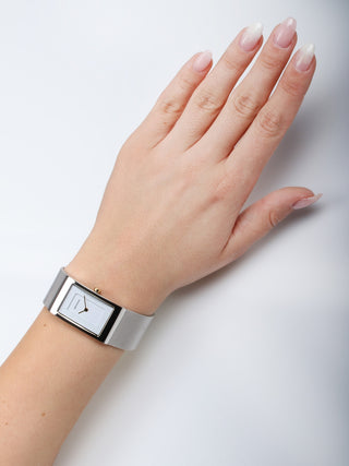 Angle shot of Bering 10222-010-S White Dial Silver Stainless Steel Womens Watch on white background