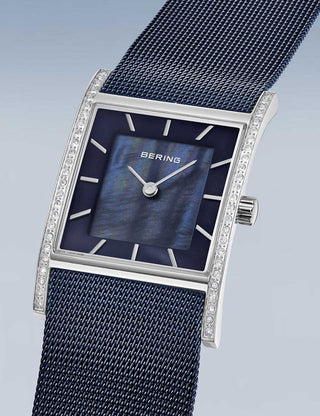 Angle shot of Bering 10426-397-S Blue Stainless Steel Womens Watch on white background