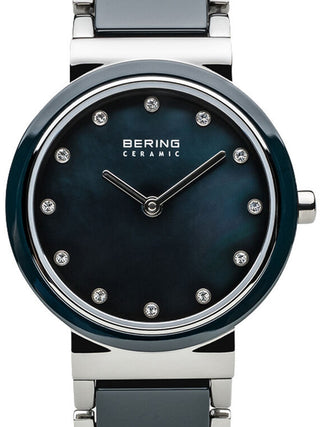 Front view of Bering 10725-787 Blue Stainless Steel Womens Watch on white background