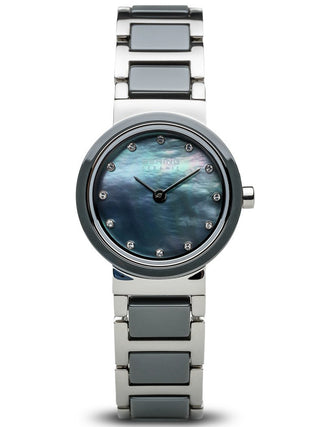Angle shot of Bering 10725-789 Blue Dial Grey Stainless Steel Womens Watch on white background