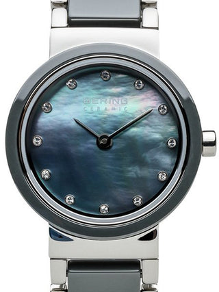 Front view of Bering 10725-789 Blue Dial Grey Stainless Steel Womens Watch on white background