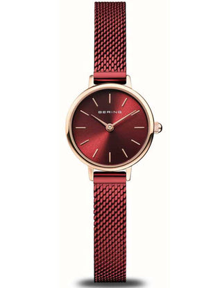 Front view of Bering 11022-363 Red Dial Stainless Steel Womens Watch on white background