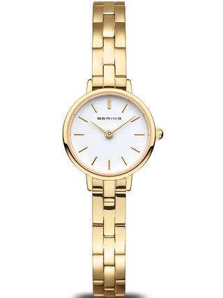 Front view of Bering 11022-734 White Dial Gold Stainless Steel Womens Watch on white background