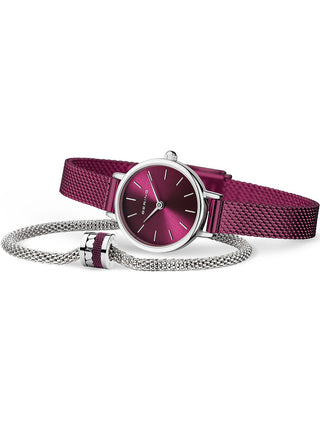 Angle shot of Bering 11022-909-GWP Purple Stainless Steel Womens Watch on white background