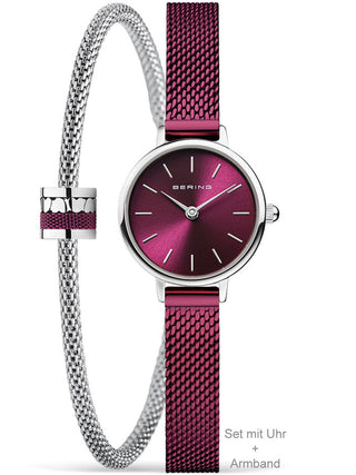 Front view of Bering 11022-909-GWP Purple Stainless Steel Womens Watch on white background