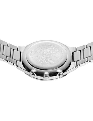 Angle shot of Bering Chronograph 11743-709 Grey Dial Silver Titanium Unisex Watch on white background