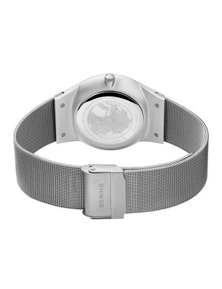 Angle shot of Bering 11938-003DD Blue Dial Silver Stainless Steel Unisex Watch on white background