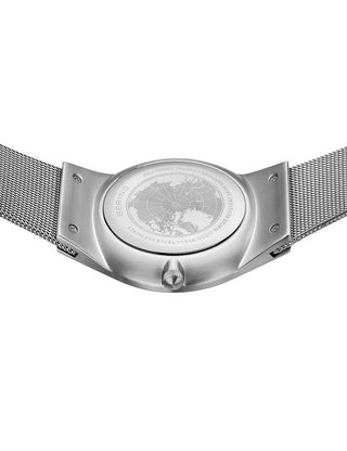 Angle shot of Bering 11938-003DD Blue Dial Silver Stainless Steel Unisex Watch on white background