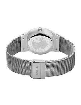 Angle shot of Bering 11938-008DD Green Dial Silver Stainless Steel Unisex Watch on white background