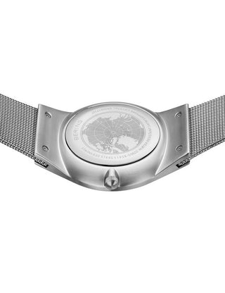 Angle shot of Bering 11938-008DD Green Dial Silver Stainless Steel Unisex Watch on white background