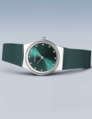 Angle shot of Bering 12927-808 Green Stainless Steel Womens Watch on white background