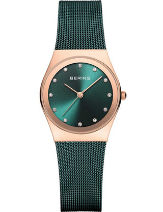 Front view of Bering 12927-868 Green Stainless Steel Womens Watch on white background