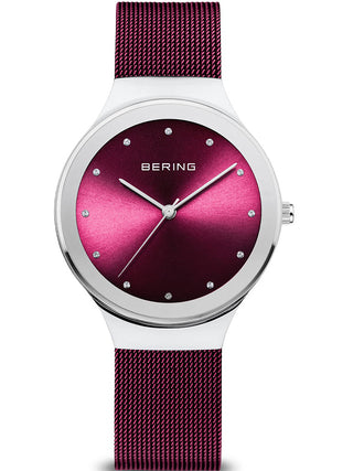 Front view of Bering 12934-909 Purple Stainless Steel Womens Watch on white background