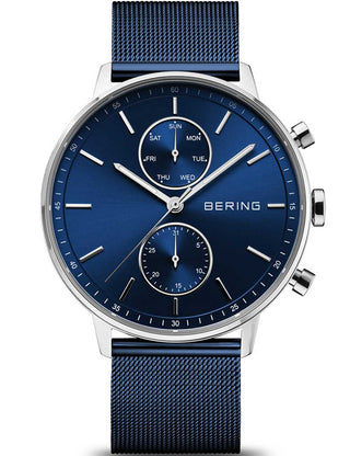 Front view of Bering 13242-307 Blue Stainless Steel Unisex Watch on white background