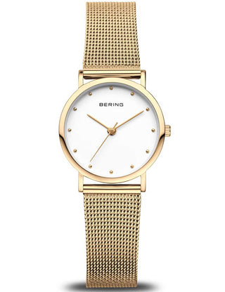 Front view of Bering 13426-334 White Dial Gold Stainless Steel Womens Watch on white background