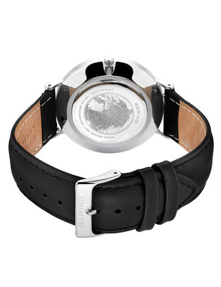 Angle shot of Bering 14040-404 White Dial Black Leather Unisex Watch on white background