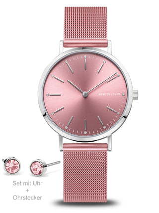 Front view of Bering 14134-999-GWP Pink Stainless Steel Womens Watch on white background