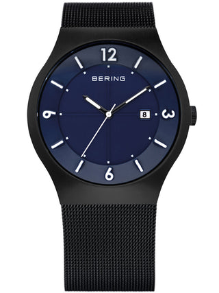 Front view of Bering 14440-227 Blue Dial Black Stainless Steel Unisex Watch on white background