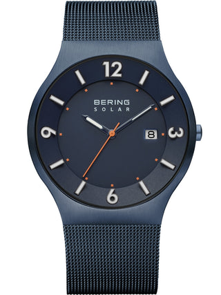 Front view of Bering 14440-393 Blue Stainless Steel Unisex Watch on white background