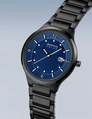 Angle shot of Bering 14442-727 Blue Dial Black Stainless Steel Unisex Watch on white background