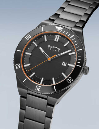 Angle shot of Bering 14443-779 Grey Stainless Steel Unisex Watch on white background