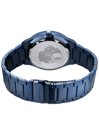 Angle shot of Bering 14443-797 Blue Stainless Steel Unisex Watch on white background