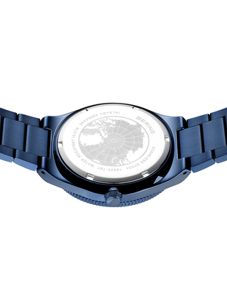 Angle shot of Bering 14443-797 Blue Stainless Steel Unisex Watch on white background