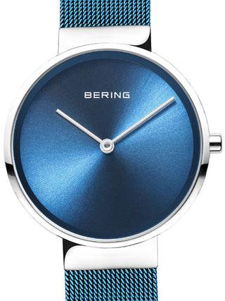 Front view of Bering 14531-308 Blue Stainless Steel Womens Watch on white background