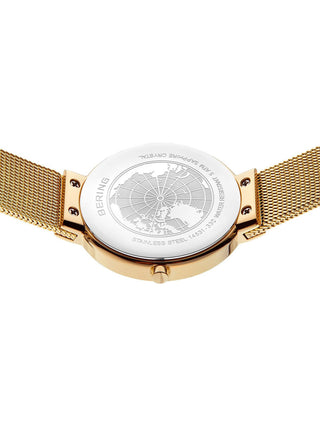 Angle shot of Bering 14531-330 White Dial Gold Stainless Steel Womens Watch on white background