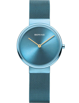 Front view of Bering 14531-388 Blue Stainless Steel Womens Watch on white background