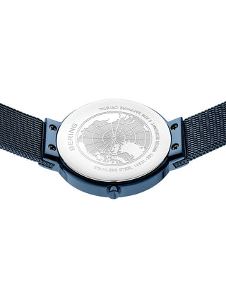 Angle shot of Bering 14531-397 Blue Stainless Steel Womens Watch on white background