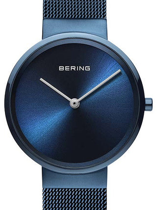 Front view of Bering 14531-397 Blue Stainless Steel Womens Watch on white background