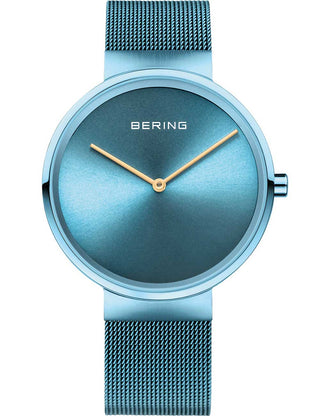 Front view of Bering 14539-388 Blue Stainless Steel Womens Watch on white background