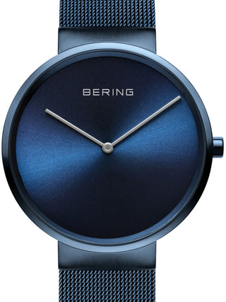 Front view of Bering 14539-397 Blue Stainless Steel Unisex Watch on white background