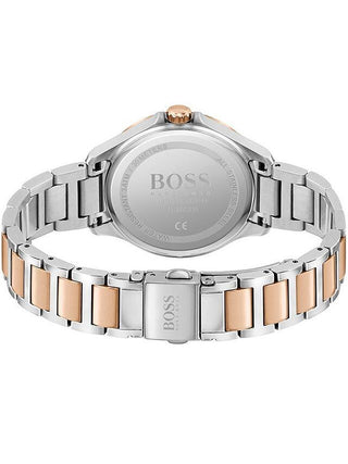 Angle shot of Hugo Boss 1502577 Silver Dial Rose Gold Stainless Steel Womens Watch on white background