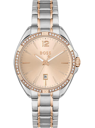 Front view of Hugo Boss 1502622 Rose Gold Stainless Steel Womens Watch on white background