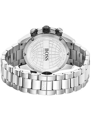 Angle shot of Hugo Boss Chronograph 1513774 Grey Dial Silver Stainless Steel Unisex Watch on white background