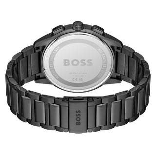 Angle shot of Hugo Boss Grey Chronograph 1513929 Black Dial Grey Stainless Steel Mens Watch on white background