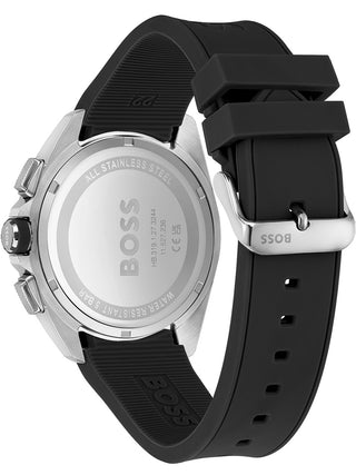 Angle shot of Hugo Boss Chronograph 1513953 Black Silicone Mens Watch on white background