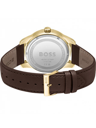 Angle shot of Hugo Boss 1513956 White Dial Brown Leather Unisex Watch on white background